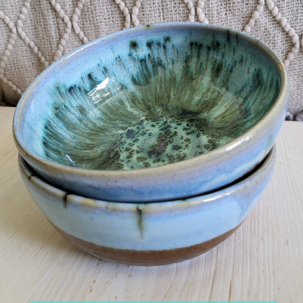 Handcrafted Ceramic Bowls About 3 Cups Each Set Of 2